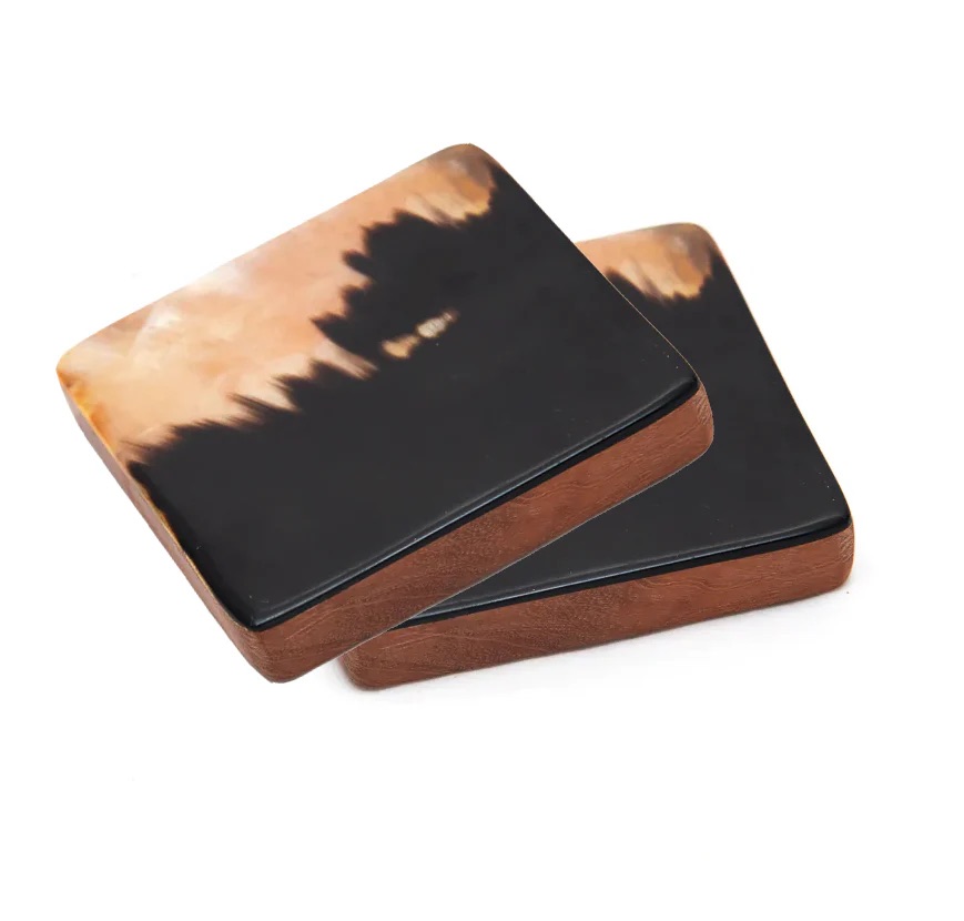 Horn and Wood Coaster Set